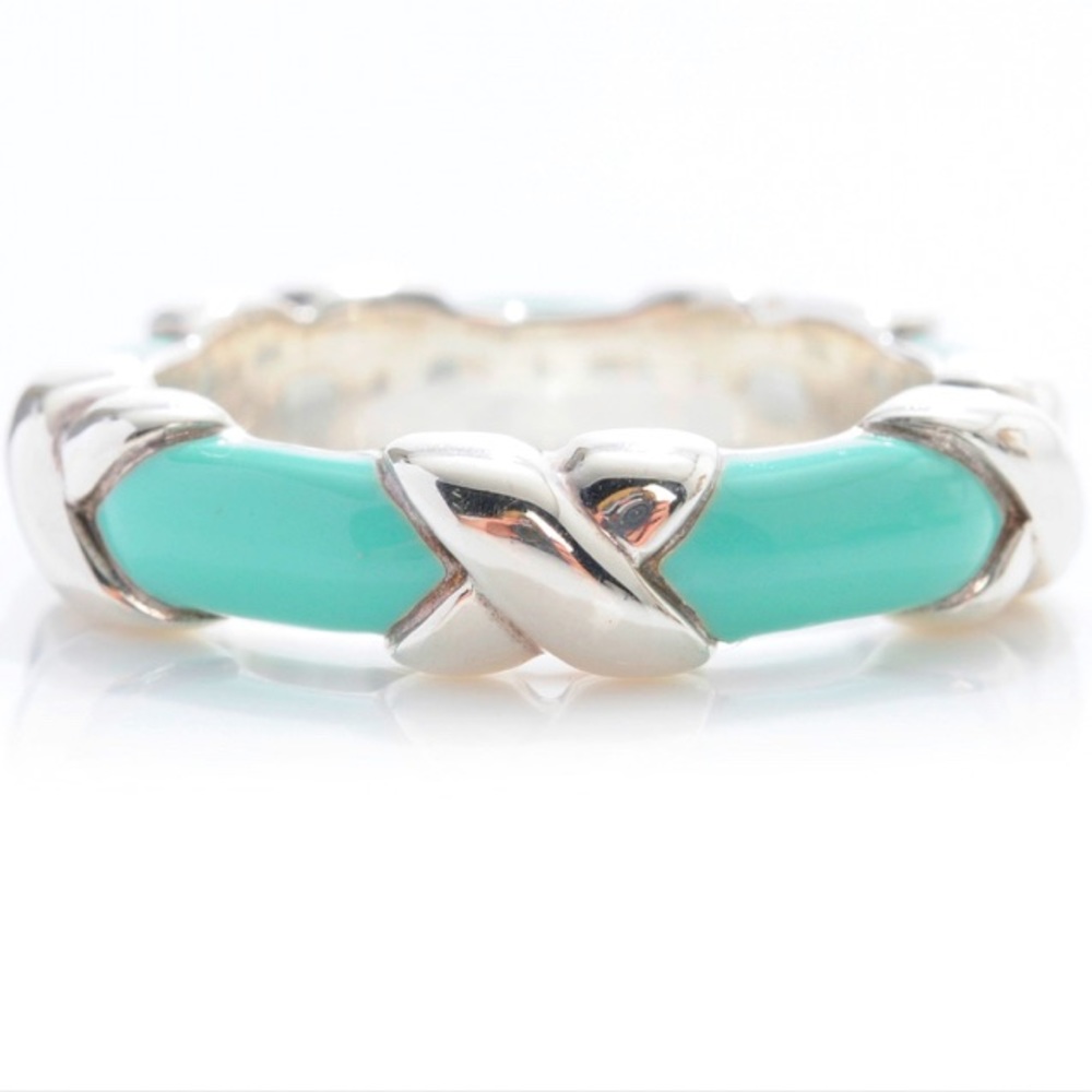 Authentic Tiffany & Co Sterling Silver Enamel Signature X ring